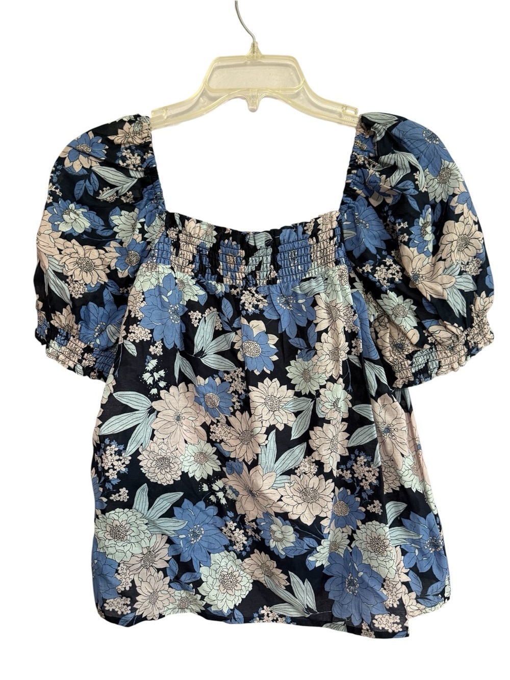 J. Crew Women's Puff-Sleeve Square-Neck Zinnia Floral Print Top Size Small